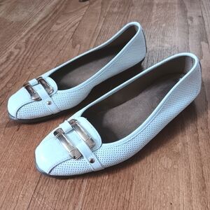 AEROSOLES Ivory Perforated Faux Leather Flats with Metallic Goldtone Buckle 8
